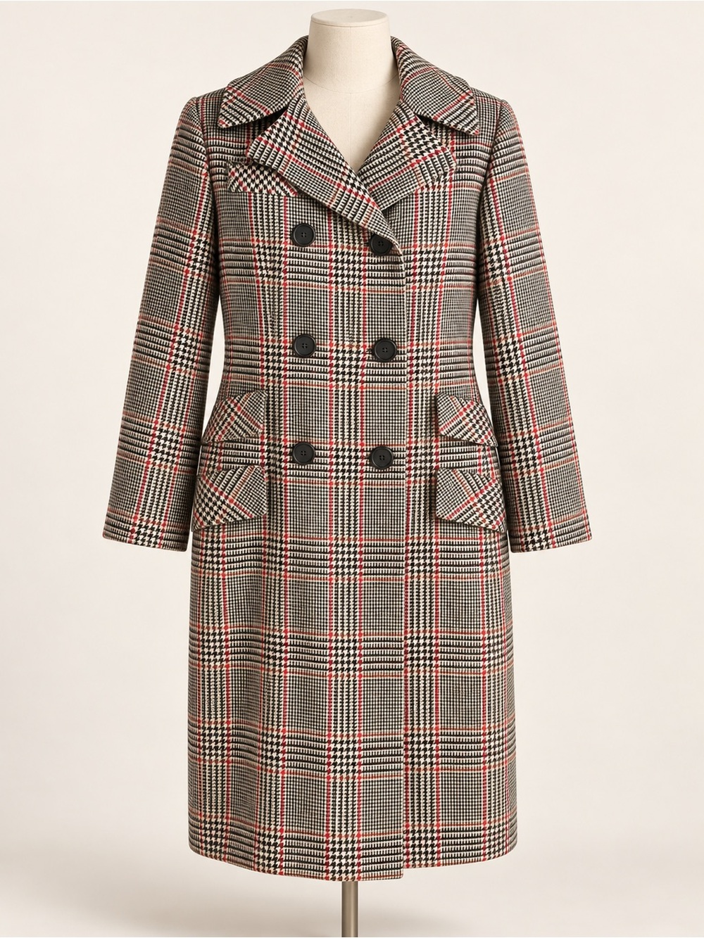 Vtg 60s Joan Leslie by Kasper 100% Pure Virgin Wool Plaid Coat Dress Midi